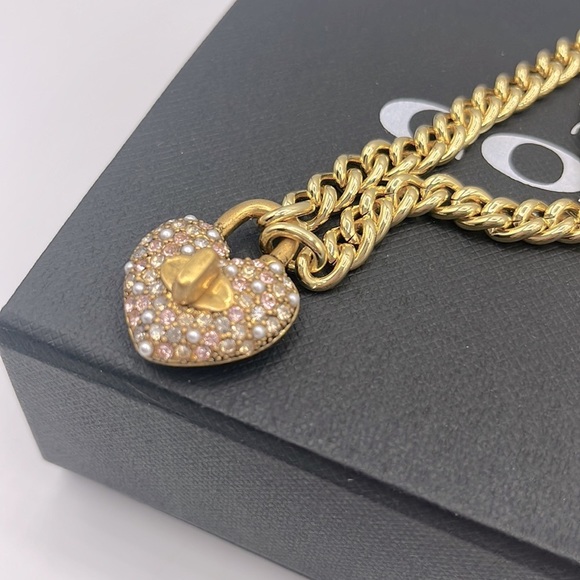 Coach Heart Turnlock Pave’ Chain Link Necklace - Picture 2 of 5